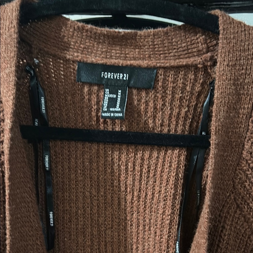 Brown Ribbed Open-Front Sweater - Picture 2 of 4
